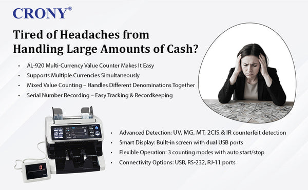 CRONY Banknote Verifiers AL-920 high quality Dual Multi-Currency Value Counter machine Money Counter