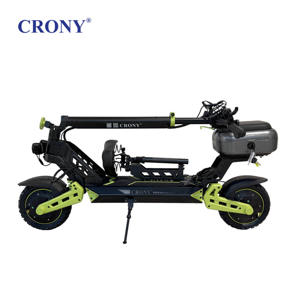 CRONY D2 Dual Motor Electric Scooter with Seat, 4000W (2000W x2), 48V 18.2Ah Battery, 45-60KM Range, Up to 70KM/H, 10-Inch Tires, Front & Rear Suspension, Disc Brakes, LED Lights, Bluetooth APP, Green