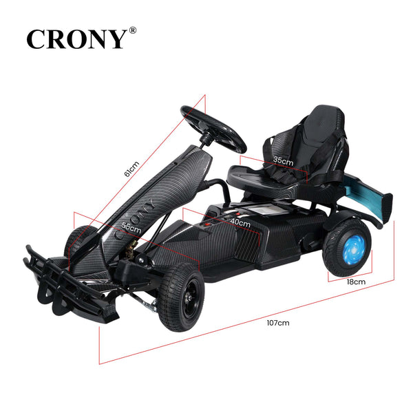 CRONY K9 Carbon Fiber Go-Kart – 250W Motor, 36V Battery, 20 KM/H Top Speed, 20 KM Range, Lightweight Carbon Fiber Frame, Front & Rear Hand Brakes, Seat Belt, LED Light Wheels, Forward & Reverse Switch | Safe & Fun Electric Go-Kart for Kids
