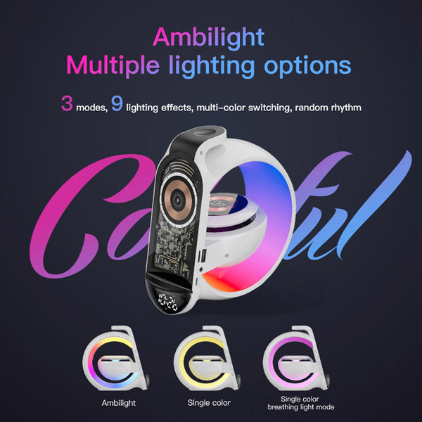 Multi-G table lamp BT speaker & MIC & clock & wireless charge Big G table lamp Bluetooth speaker with wheat belt clock with multi-function wireless charge