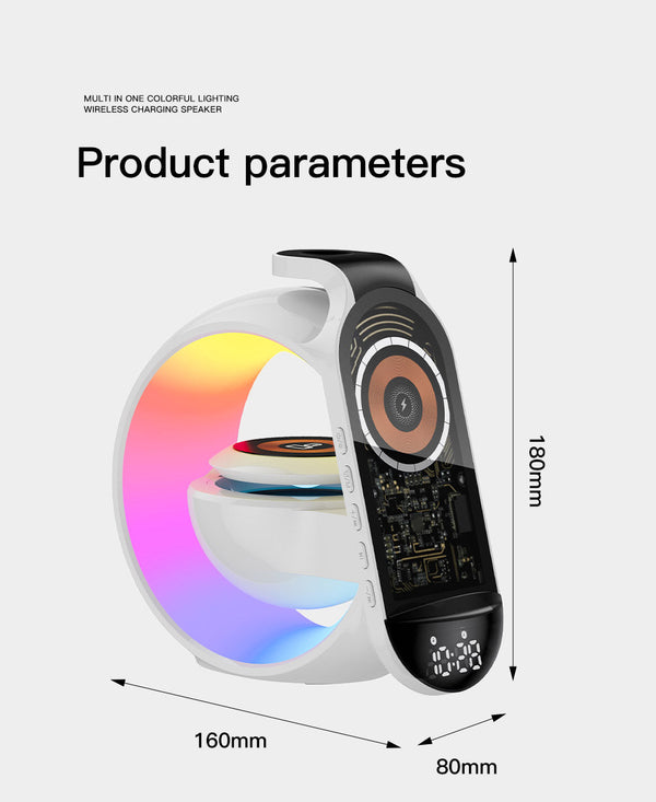 Multi-G table lamp BT speaker & MIC & clock & wireless charge Big G table lamp Bluetooth speaker with wheat belt clock with multi-function wireless charge