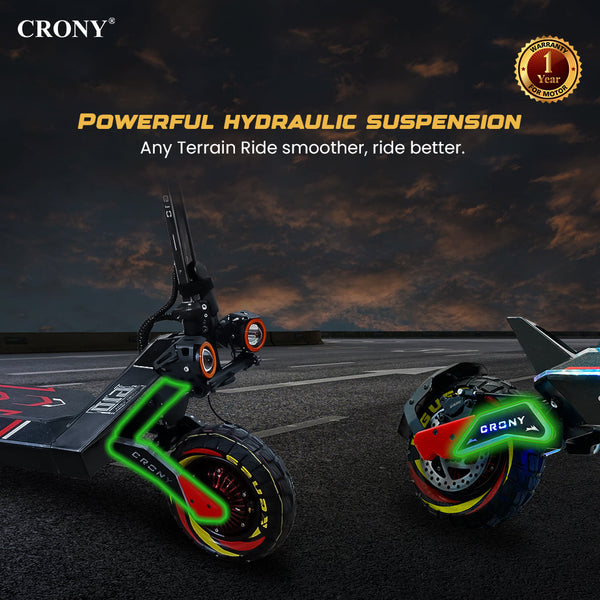 CRONY G10 Electric Scooter 1500Wx2 Motors 48V/25AH Battery 45-75KM Range Oil Brakes Front/Rear Suspension 10" Off-Road Tires Scooter Front Bag