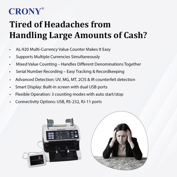 CRONY Banknote Verifiers AL-920 high quality Dual Multi-Currency Value Counter machine Money Counter