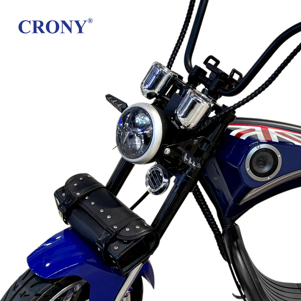 CRONY X1 Electric Motorcycle, 3000W Motor, 60V 12Ah Battery, 60-80KM/H Max Speed, 25-35KM Range, Front & Rear Disc Brakes, Front & Rear Suspension, LCD Display, LED Lights, Bluetooth Speaker, Mobile Phone Holder, Harley Bag