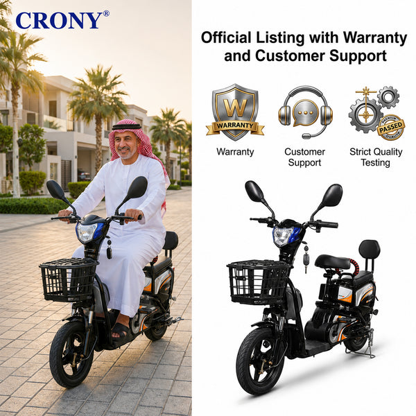 CRONY W6 Electric Bike, Black, 500W Rear Hub Motor, 48V Battery, 14-Inch Wheels, 3-Speed Electric City Bike, 31–70 km Range, Electric Scooter Motorcycle