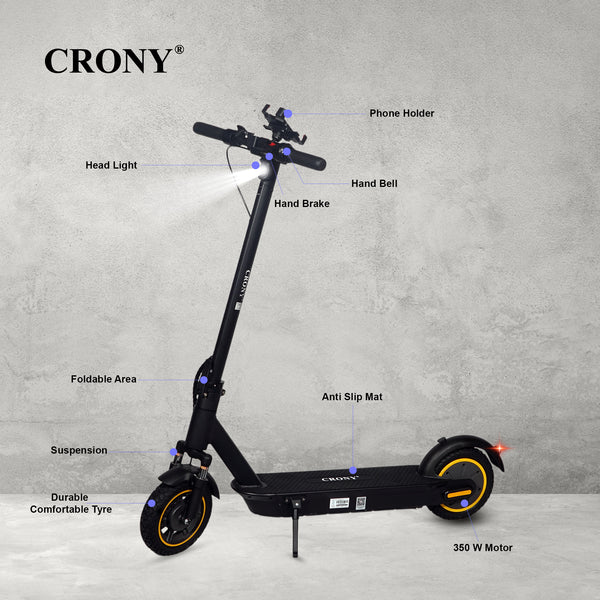 Crony XM Max Electric Scooter delivers a smooth and reliable ride with its 350 W motor and long-lasting 36 V / 15.6 Ah battery, offering a top speed of 30 km/h and a range of up to 45 km per charge