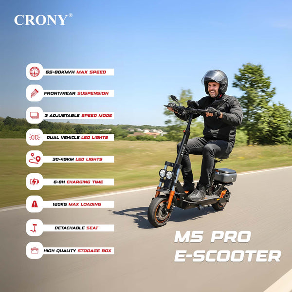 CRONY M5 Pro Electric Scooter for Adults Kids 1500W High-Speed E-Scooter with Bluetooth Speaker App Connectivity IPX4 120KG Max Load