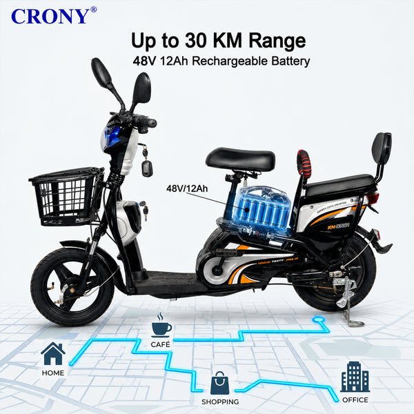 CRONY W6 Electric Bike, Black, 500W Rear Hub Motor, 48V Battery, 14-Inch Wheels, 3-Speed Electric City Bike, 31–70 km Range, Electric Scooter Motorcycle