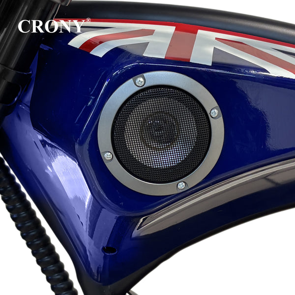 CRONY X1 Electric Motorcycle, 3000W Motor, 60V 12Ah Battery, 60-80KM/H Max Speed, 25-35KM Range, Front & Rear Disc Brakes, Front & Rear Suspension, LCD Display, LED Lights, Bluetooth Speaker, Mobile Phone Holder, Harley Bag