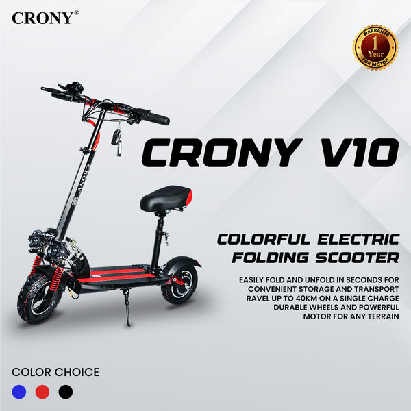 CRONY V10 Red Fast Speed Electric Scooter 1200W Motor, 48V Battery, Top Speed 68Km/h, Range 20-40Km, Triple LED Headlamps, Base LED Lights, 10 Inch Tyres