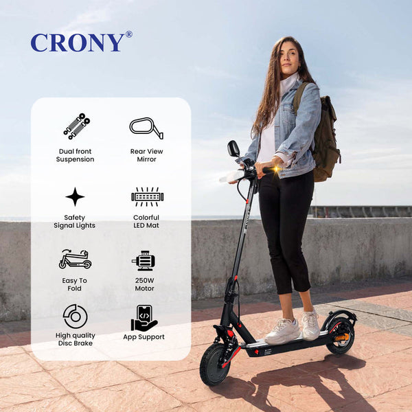 CRONY XM M365 High Configuration Electric Scooter Aluminum Alloy Frame with Front Shock Absorber, Bluetooth Speaker, and App Control.