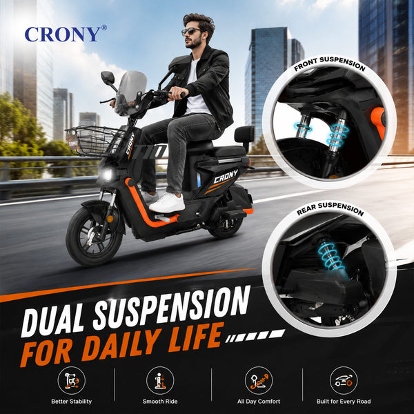CRONY T10 Tank Electric Scooter, 800W Motor, 48V 20Ah Detachable Battery, 40–60 km/h Top Speed, 40–50 km Range, Dual Seat, Front & Rear Suspension, LCD Display, Front Basket & Bluetooth Speaker