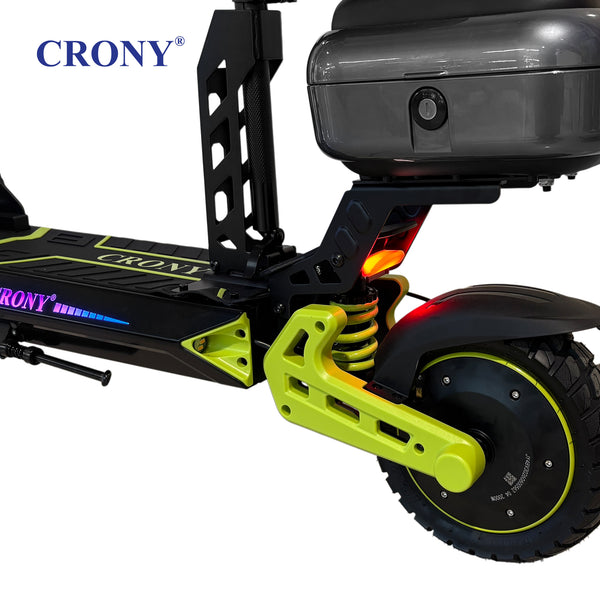 CRONY D2 Dual Motor Electric Scooter with Seat, 4000W (2000W x2), 48V 18.2Ah Battery, 45-60KM Range, Up to 70KM/H, 10-Inch Tires, Front & Rear Suspension, Disc Brakes, LED Lights, Bluetooth APP, Green