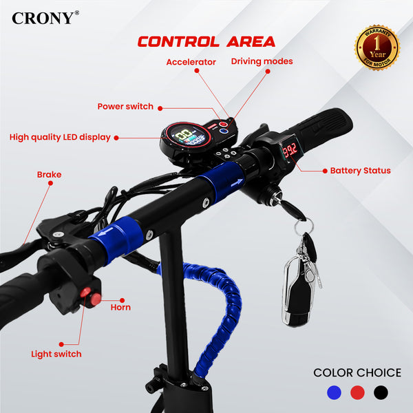 CRONY V10 Blue Fast Speed Electric Scooter 1200W Motor, 48V Battery, Top Speed 68Km/h, Range 20-40Km, Triple LED Headlamps, Base LED Lights, 10 Inch Tyres