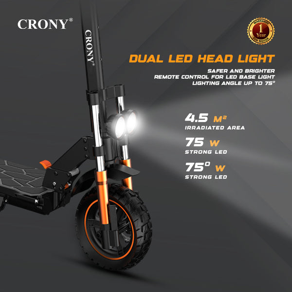 CRONY M5 Pro Electric Scooter for Adults Kids 1500W High-Speed E-Scooter with Bluetooth Speaker App Connectivity IPX4 Waterproof 120KG Max Load