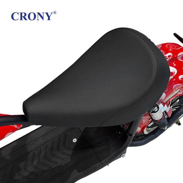 CRONY X1 Electric Motorcycle, 3000W Motor, 60V 12Ah Battery, 60-80KM/H Max Speed, 25-35KM Range, Front & Rear Disc Brakes, Front & Rear Suspension, LCD Display, LED Lights, Bluetooth Speaker, Mobile Phone Holder, Harley Bag, Red Skull