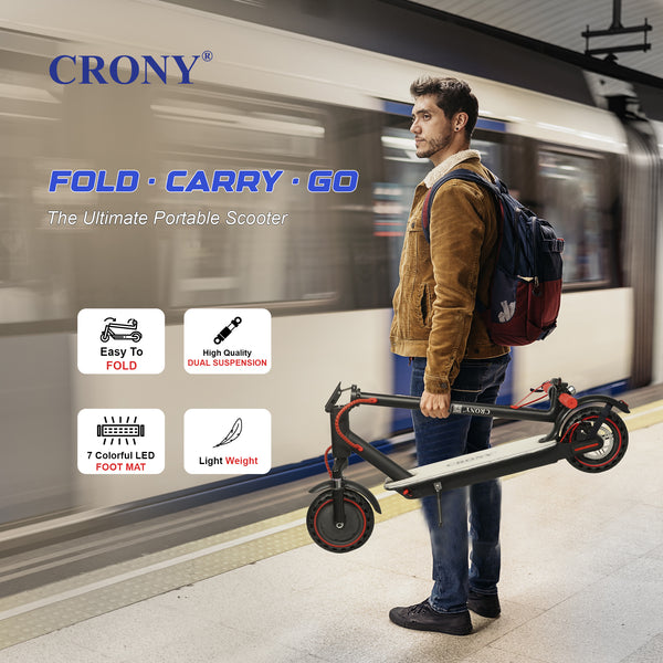 CRONY M365 Foldable Electric Scooter with Front Suspension & Durable Honeycomb Tires, 7-Colors LED Deck Lights, Lightweight Commuter Scooter with for Adults & Kids, Smart App Control