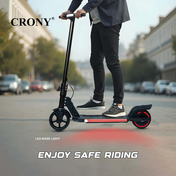 CRONY S32 Kids Foldable E-Scooter with LED Light Bar RGB Deck Lights & LED Display & E-Brake and E-Accelerator & Extended Footrest Supports Up to 100KG