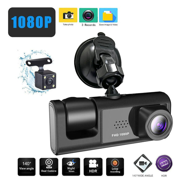 S11 Three-Camera 1920*1080 pushbutton dashcam 1080P DVR Dashcam Front Indoor and Rear View Camera Driving Recorder