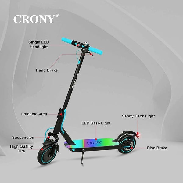 CRONY M365 Foldable Electric Scooter with Front Suspension & Durable Honeycomb Tires, 7-Colors LED Deck Lights, Lightweight Commuter Scooter with for Adults & Kids, Smart App Control