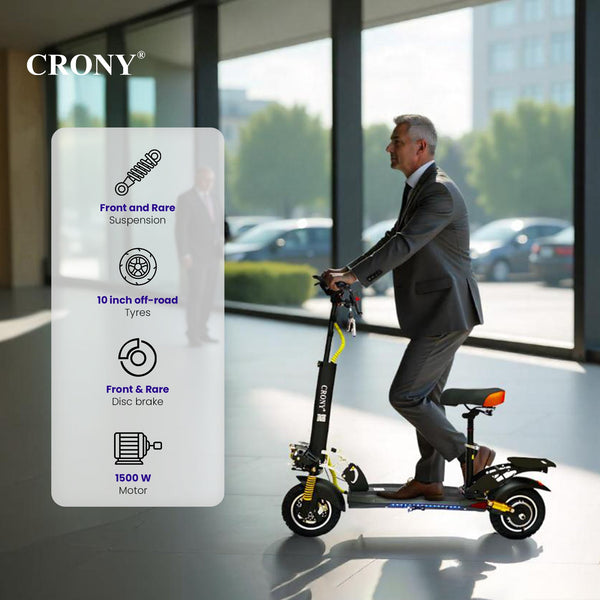 CRONY V10+ PRO 1500W 10 inch Wide tire High configuration E-Scooter Electric Scooter 10" Off-Road Tires Bluetooth Speaker Phone Holder