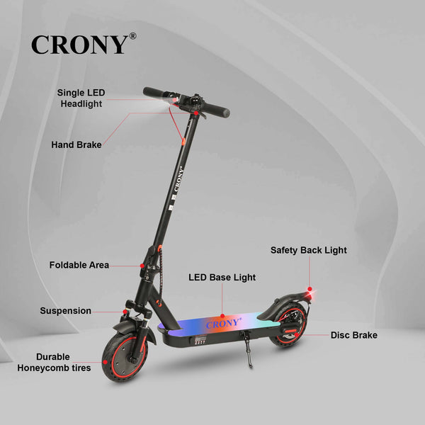 CRONY M365 Foldable Electric Scooter with Front Suspension & Durable Honeycomb Tires, 7-Colors LED Deck Lights, Lightweight Commuter Scooter with for Adults & Kids, Smart App Control