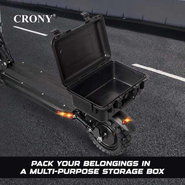 The CRONY V18 is a high-performance electric scooter powered by dual 1500W motors, delivering strong acceleration and smooth riding with speeds up to 40 KM/H. Equipped with a 48V 18AH battery, it offers a travel range of 30–60 KM on a single charge.