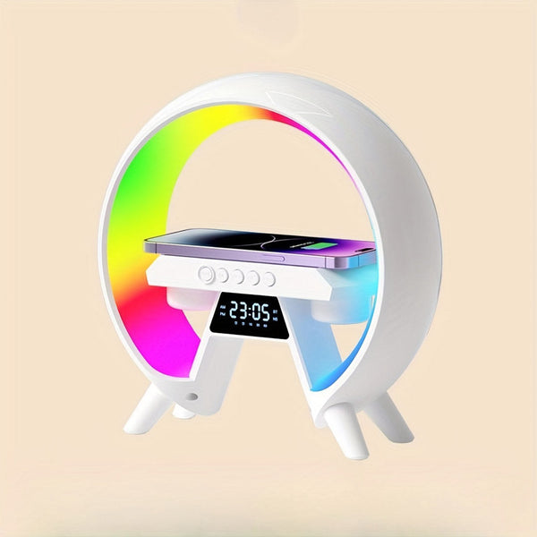 CRONY New G table lamp BT speaker with clock & wireless charge Atmosphere Lamp Speaker, Dimmable Night Light Lamp Alarm Clock With Music Sync