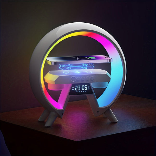 CRONY New G table lamp BT speaker with clock & wireless charge Atmosphere Lamp Speaker, Dimmable Night Light Lamp Alarm Clock With Music Sync