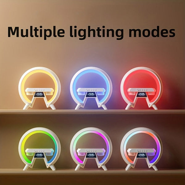 CRONY New G table lamp BT speaker with clock & wireless charge Atmosphere Lamp Speaker, Dimmable Night Light Lamp Alarm Clock With Music Sync