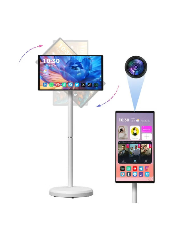 CRONY VLH D01 21.5 Inch Smart Portable TV, 1080P Touch Screen Monitor on Rolling Wheels, 8MP Camera, EDLA-Certified, 6GB RAM 128GB Storage, 4-6H Battery, Rotatable Screen with Stand, Wireless Casting