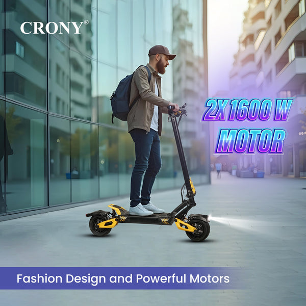 CRONY V8 Electric Scooter 1600W x2 Motors 60V/26AH Battery 40-80KM Range Disc Brakes Front/Rear Suspension Detachable Battery