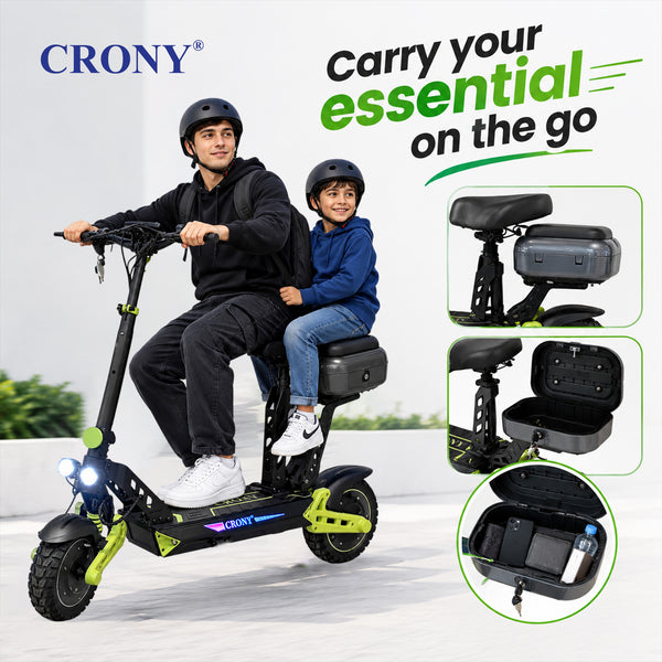 CRONY D2 Dual Motor Electric Scooter with Seat, 4000W (2000W x2), 48V 18.2Ah Battery, 45-60KM Range, Up to 70KM/H, 10-Inch Tires, Front & Rear Suspension, Disc Brakes, LED Lights, Bluetooth APP, Green