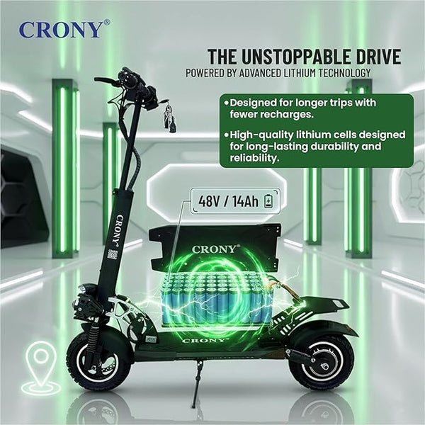 CRONY V10 Big Display+Seat Electric Scooter 1200W Motor 48V/14AH Battery 25-35KM Range Disc Brakes Front/Rear Suspension