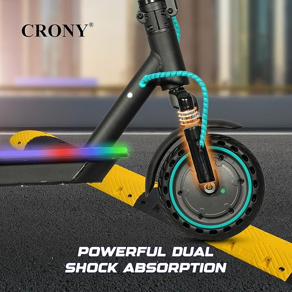 CRONY M365 Foldable Electric Scooter with Front Suspension & Durable Honeycomb Tires, 7-Colors LED Deck Lights, Lightweight Commuter Scooter with for Adults & Kids, Smart App Control