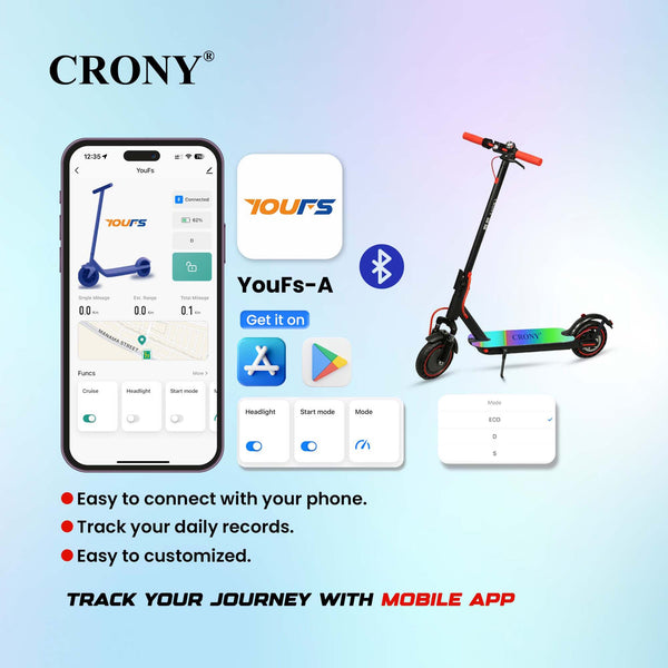CRONY M365 Foldable Electric Scooter with Front Suspension & Durable Honeycomb Tires, 7-Colors LED Deck Lights, Lightweight Commuter Scooter with for Adults & Kids, Smart App Control