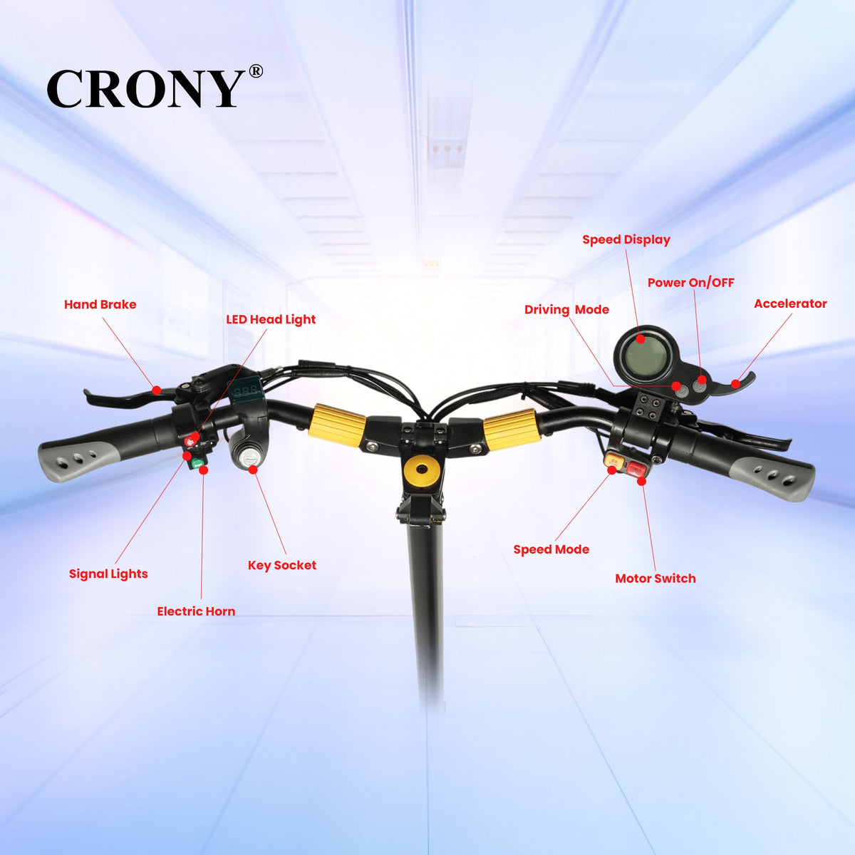 CRONY V8 Electric Scooter 1600W x2 Motors 60V/26AH Battery 40-80KM Range Disc Brakes Front/Rear Suspension Detachable Battery