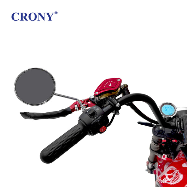 CRONY X1 Electric Motorcycle, 3000W Motor, 60V 12Ah Battery, 60-80KM/H Max Speed, 25-35KM Range, Front & Rear Disc Brakes, Front & Rear Suspension, LCD Display, LED Lights, Bluetooth Speaker, Mobile Phone Holder, Harley Bag, Red Skull