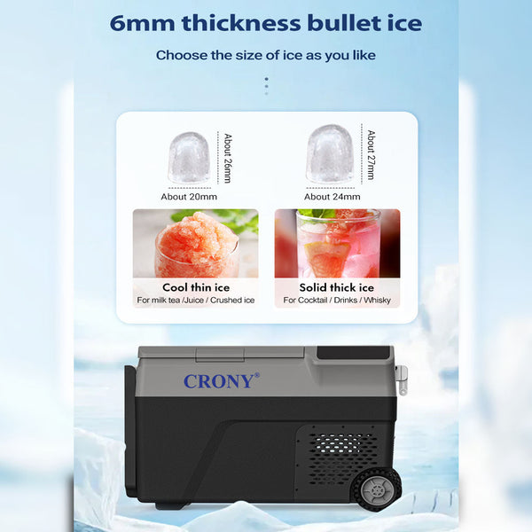 CRONY B35IM Ice Maker refrigerator with wheels Lever 38L Portable Ice Maker & Freezer Home & Car Use -20°C 7 Bullet Ice LED Control Wheels