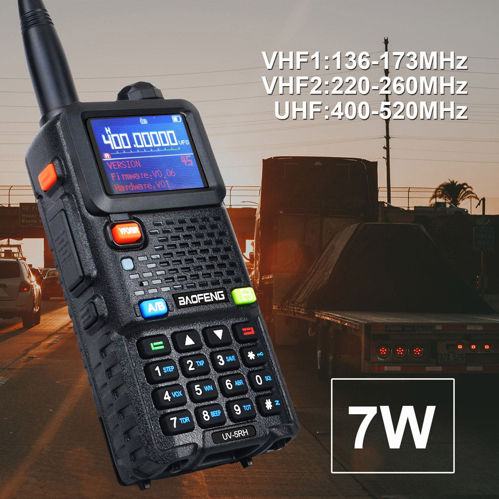 Baofeng UV-5RH 7W UHF (400-480MHz) VHF (136-174MHz) Tri-Bands 999Ch Frequency Search Weather Forecast FM Walkie Talkie