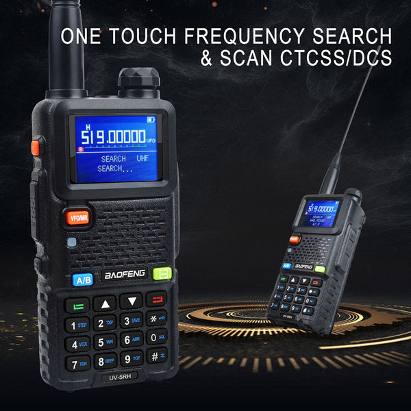 Baofeng UV-5RH 7W UHF (400-480MHz) VHF (136-174MHz) Tri-Bands 999Ch Frequency Search Weather Forecast FM Walkie Talkie