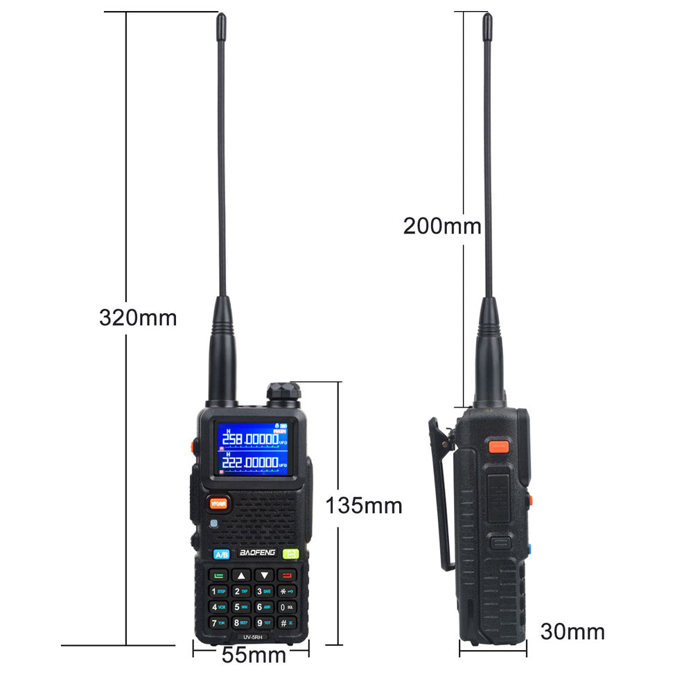 Baofeng UV-5RH 7W UHF (400-480MHz) VHF (136-174MHz) Tri-Bands 999Ch Frequency Search Weather Forecast FM Walkie Talkie