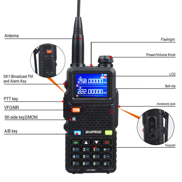 UV-5RH 7W VHF UHF 136-174MHz 220-260MHz 400-520MHz Tri-Bands 999Ch Frequency Search Weather Forecast FM Walkie Talkie