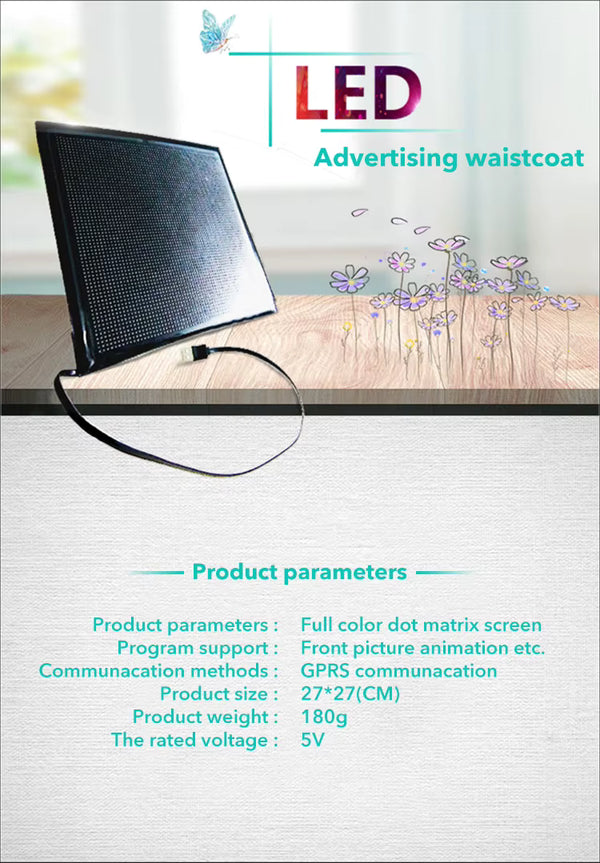 CRONY us-b005 LED display waistcoat Bios led | professional advertising | LED matrix LED screen panel vest | HD advertising board display AD Jacket