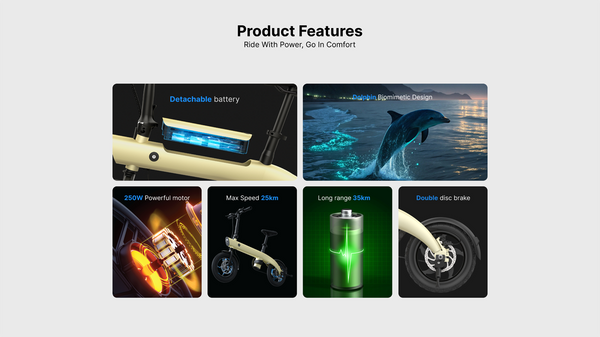 CRONY H2 Folding Electric Bike 14-Inch 250W Motor 36V Detachable Battery 25KM/H