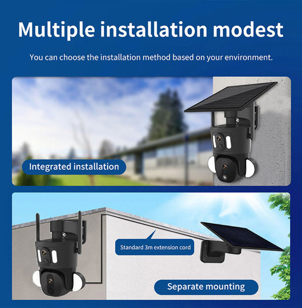 RBX-SD320 4G-4K-8MP RBX-SD320 WIFI-4K-8MP Solar Dual Linkage Battery PT Camera Built in Battery Outdoor Auto Human Tracking Solar Dual lens Camera