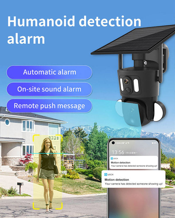 RBX-SD320 4G-4K-8MP RBX-SD320 WIFI-4K-8MP Solar Dual Linkage Battery PT Camera Built in Battery Outdoor Auto Human Tracking Solar Dual lens Camera