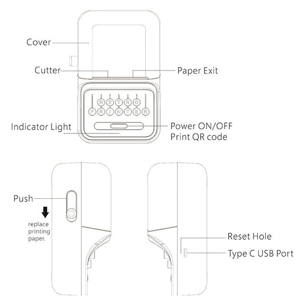 CRONY WP9520 Mini Thermal Label Printer Vintage Look Handheld Portable Wireless Mini Thermal Barcode Sticker Label Printer Ink-free