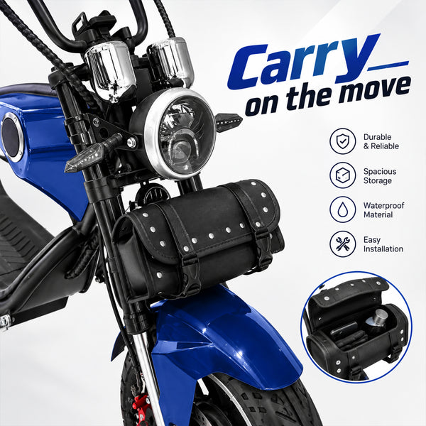 CRONY X1 Electric Motorcycle, 3000W Motor, 60V 12Ah Battery, 60-80KM/H Max Speed, 25-35KM Range, Front & Rear Disc Brakes, Front & Rear Suspension, LCD Display, LED Lights, Bluetooth Speaker, Mobile Phone Holder, Harley Bag, Blue