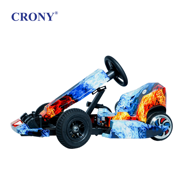 CRONY JL001-04 Kids Electric 4-Wheel Go-Kart Hand Brakes LED Light Wheels Electric Amusement Kart 250W Motor 15-20KM/H Speed Max Loading Weight 65KG Range 8-10KM( Red & Blue Fire)